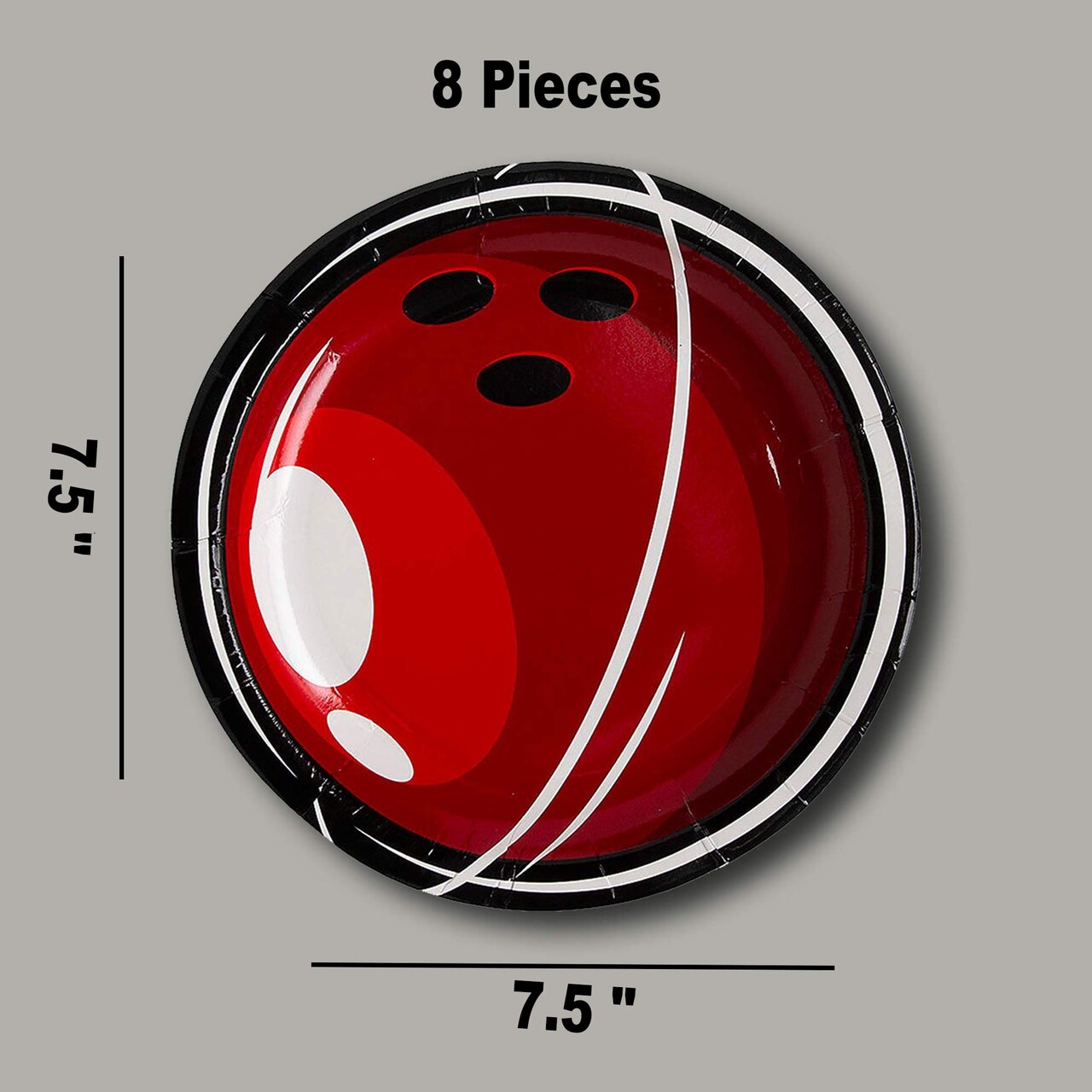 8 Ct. Bowling Party Dessert Plates 7.5" Red Bowling Ball Paper Plates for Sports & Birthday Themes